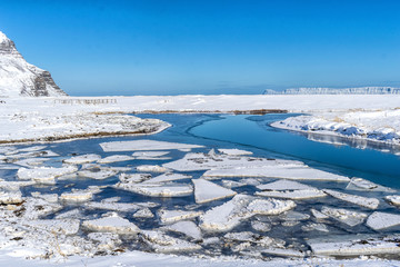 Ice floes on the river in Iceland