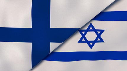 The flags of Finland and Israel. News, reportage, business background. 3d illustration