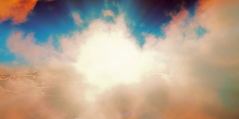 Obraz na płótnie Canvas above clouds sun ray sunset