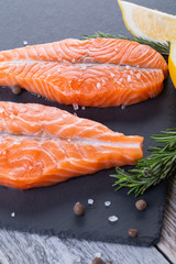 Two fresh raw salmon butterfly steaks