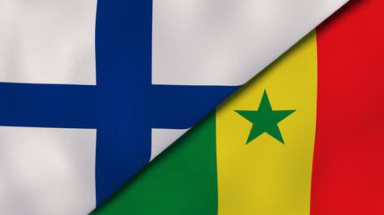 The flags of Finland and Senegal. News, reportage, business background. 3d illustration