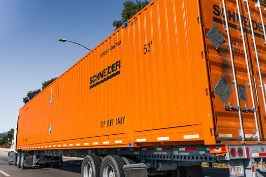 Dec 9, 2019 Los Angeles / CA / USA - Schneider Truck Driving On The Freeway; Schneider National, Inc. Is A Provider Of Truckload, Intermodal And Logistics Services