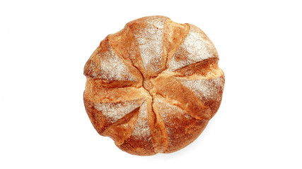 round baking top view, bread isolated