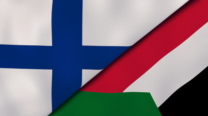 Fototapeta premium The flags of Finland and Sudan. News, reportage, business background. 3d illustration