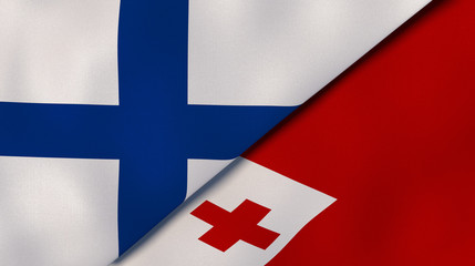 The flags of Finland and Tonga. News, reportage, business background. 3d illustration