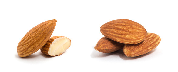 group of almonds isolated on white