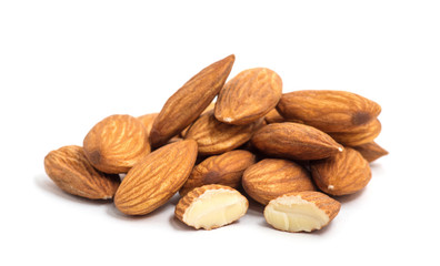 group of almonds isolated on white