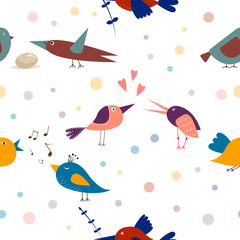 cute colorful birds. Spring summer time. Gift wrapping, room decor, textile print. seamless vector pattern