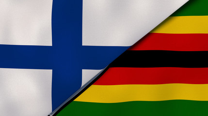 The flags of Finland and Zimbabwe. News, reportage, business background. 3d illustration