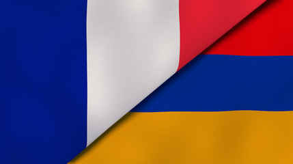 The flags of France and Armenia. News, reportage, business background. 3d illustration