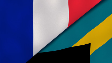 The flags of France and Bahamas. News, reportage, business background. 3d illustration