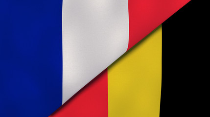 The flags of France and Belgium. News, reportage, business background. 3d illustration