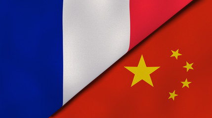The flags of France and China. News, reportage, business background. 3d illustration