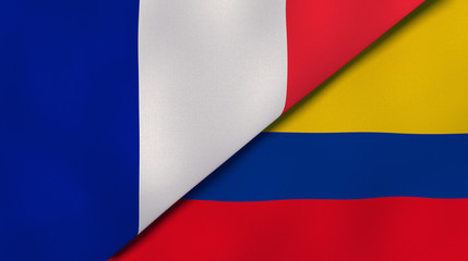 The flags of France and Colombia. News, reportage, business background. 3d illustration