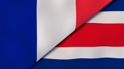 The flags of France and Costa Rica. News, reportage, business background. 3d illustration