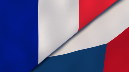 The flags of France and Czech Republic. News, reportage, business background. 3d illustration