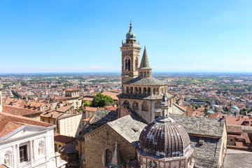 Fototapeta na wymiar the city of Bergamo, with its monuments, the UNESCO World Heritage Venetian walls that surround the upper city