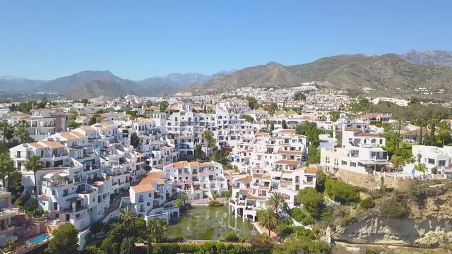 Nerja - "Pearl of Andalusia" beautiful picturesque City from Costa del Sol Malaga Spain Aerial view