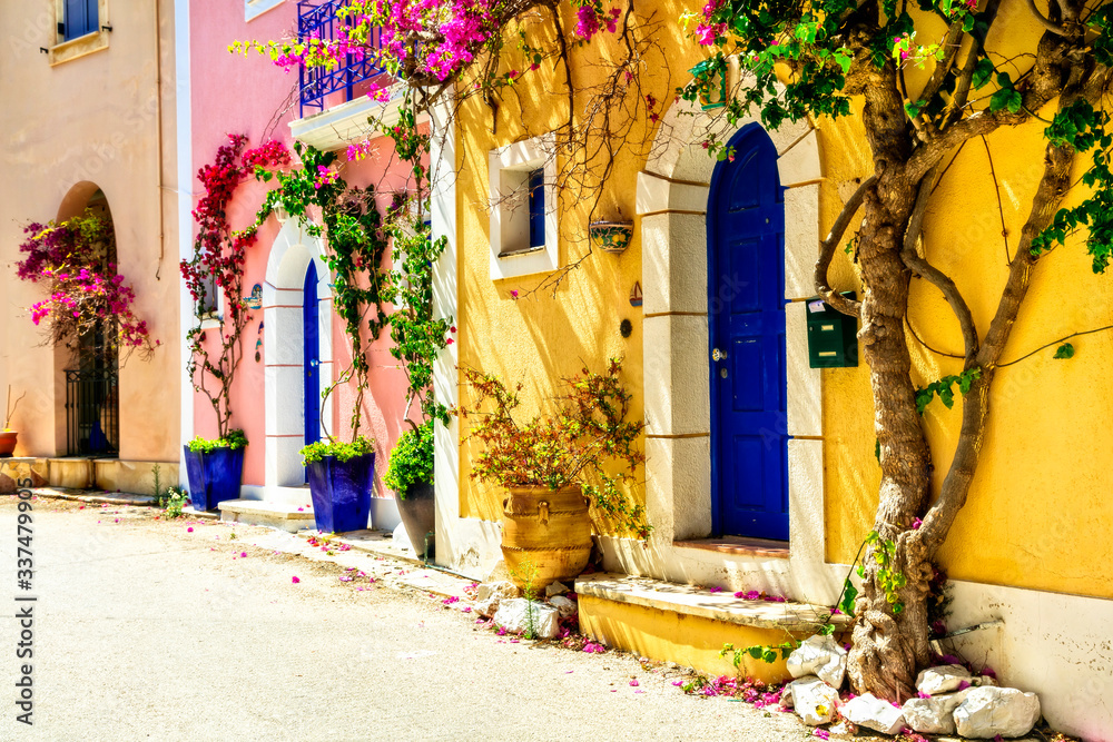 Wall mural most beautiful greek villages - colorful assos in cefalonia. ionian islands of greece