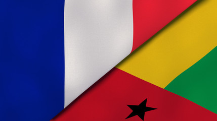 The flags of France and Guinea Bissau. News, reportage, business background. 3d illustration