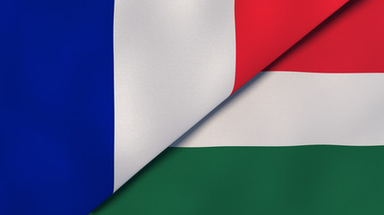 The flags of France and Hungary. News, reportage, business background. 3d illustration