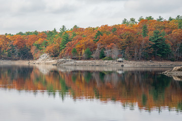 Fall color tour at Birch Pond in New England