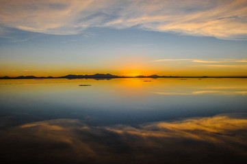 Obraz na płótnie Canvas Sunset at the Uyuni Salt Field, Bolivia