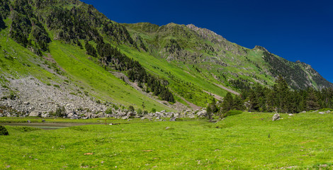 Nice landscape of Marcadau Valley in the French Pyrenees, Trip to Cauterets, France.