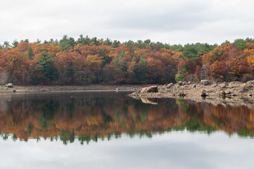 Fall color tour at Birch Pond in New England