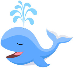 Obraz premium Vector illustration of a happy, contented cartoon whale.