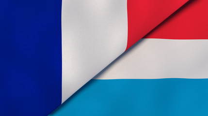 The flags of France and Luxembourg. News, reportage, business background. 3d illustration