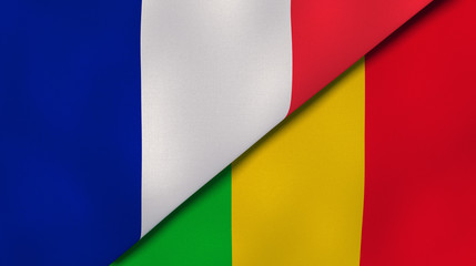 The flags of France and Mali. News, reportage, business background. 3d illustration