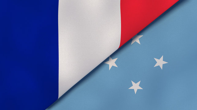 The flags of France and Micronesia. News, reportage, business background. 3d illustration