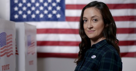MCU profile Caucasian American woman in plaid shirt wearing 
