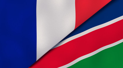 The flags of France and Namibia. News, reportage, business background. 3d illustration