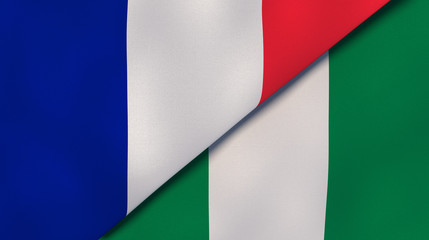 Obraz premium The flags of France and Nigeria. News, reportage, business background. 3d illustration