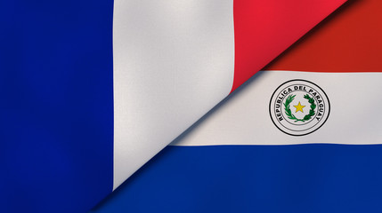 Obraz premium The flags of France and Paraguay. News, reportage, business background. 3d illustration