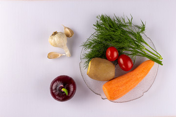 Vegetable set for the preparation of vitamin salad for a healthy meal.