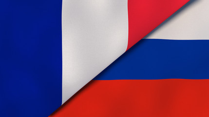 The flags of France and Russia. News, reportage, business background. 3d illustration