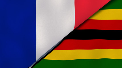 The flags of France and Zimbabwe. News, reportage, business background. 3d illustration