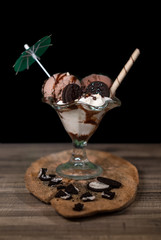 ice cream cup with chocolate sauce