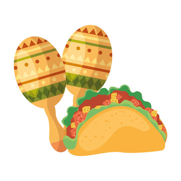 Mexican maracas and taco design, Mexico culture tourism landmark latin and party theme Vector illustration