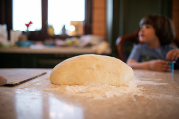 Yeast dough lies on the table