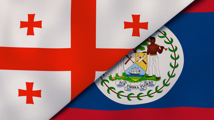 The flags of Georgia and Belize. News, reportage, business background. 3d illustration