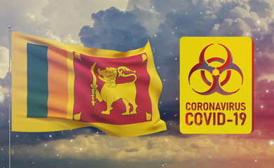 COVID-19 Visual concept - Coronavirus COVID-19 biohazard sign with flag of Sri Lanka. Pandemic 3D illustration.