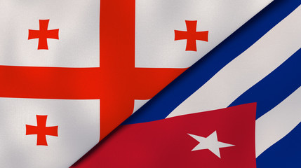 The flags of Georgia and Cuba. News, reportage, business background. 3d illustration