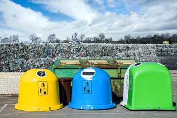 Waste sorting, for waste processing . Pile of sorted plastic waste . Garbage trash cans