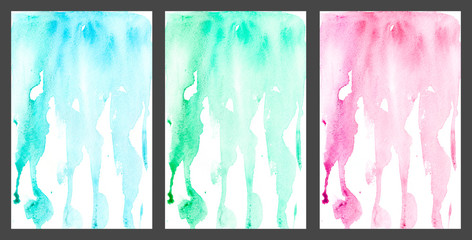 Set watercolor drips and stains. Vertical abstract background, suitable for story, banner.