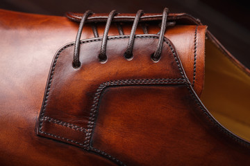 Close up of a new pair of brown leather dress shoes
