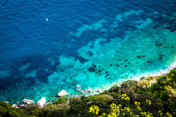Fototapeta na wymiar Blue coastal water, Capri, italy